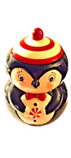 NEW JOHANNA PARKER CARNIVAL COTTAGE PENGUIN CHRISTMAS COOKI JAR CANISTER LIMITED picture