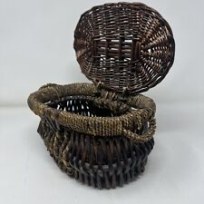 Vintage Oval Woven Basket With Hinged Lid 9”x6” x 4.5” picture