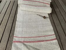 Antique Handwoven Linen Towel Table Runner Old Homespun Fabric Red Stripes picture