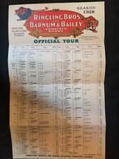 Very Scarce 1928 Ringling Bros. B&B Circus Route Card Entire Season 8