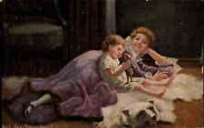Mother & Daughter Play Doll Polar Bear Skin Rug H. Gitter c1910 Postcard picture