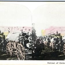 c1918 WWI Stereo Card Retreat of German Army Downtown City World War 1 Photo V12 picture