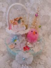 Vintage OOAK Sweet Spring Time Easter Assemblage Pink Millinery Diorama Deco III picture