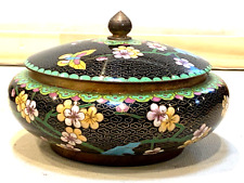 ANTIQUE CHINESE H/PAINTED ENAMEL CLOISONNE BOWL WITH COVER LED FLOWER DESIGN picture