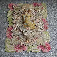 Lovely Vintage  1914 Pull Down Die Cut Valentine w/ Sweet Cupid & Red Roses  *   picture