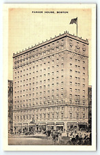 1920s BOSTON MA PARKER HOUSE HOTEL STREET VIEW FLAG ADVERTISING POSTCARD P2104 picture