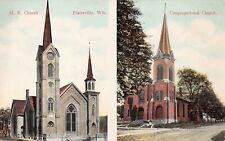 Platteville Wisconsin Downtown Church Methodist Congregational Vtg Postcard B35 picture