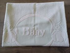 Vintage RARE Aqua Sculpted Fringed Baby Bath Towel Fairies  Bunnies Dogs & More picture