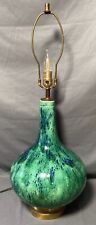 Vintage Mid Century Modern Green Blue Ceramic Table Lamp Drip Glaze Bottle Neck picture