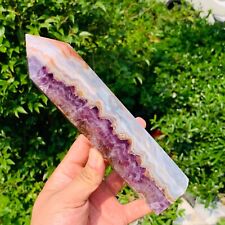 1025g Natural Banded Agate Amethyst Quartz Obelisk Crystal Wand Point Healing picture