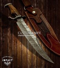 IMPACT CUTLERY RARE CUSTOM DAMASCUS BOWIE KNIFE BURL WOOD HANDLE- 1594 picture