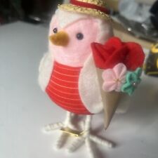 Fabric Valentine's Day Bird Figurine Holding Flowers. picture