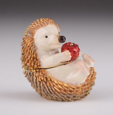 Keren Kopal Hedgehog eating apple Trinket  Box Decorated with Austrian Crystals picture