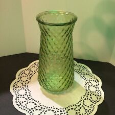 Vintage DPS Paula Green Diamond Pineapple Pattern Texture 9” Glass Vase picture