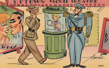 Vintage WW2 Linen Postcard Tichnor Uptown Movie Theatre Military Army Art Unused picture