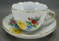 Meissen Hand Painted Flowers & Gold Entwined Handle Tea Cup & Saucer C picture