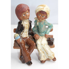 Vintage Couple on a bench figurine made in japan 60's 70's brown glaze picture