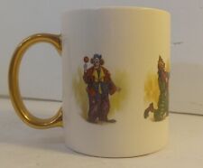 Coffee Mug Cup Circus Clown Graphics w/4 Different Clowns Gold Handle 