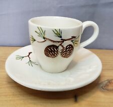 Vintage Victoria Ceramics Japan Pine Cone Deer Espresso Small Tea Cup and Saucer picture