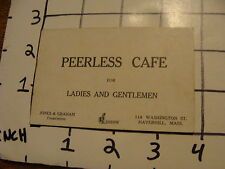Vintage Business Card: PEERLESS CAFE, JONES & GRAHAM, HAVERHILL, MASSACHUSETTS picture