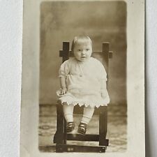 Antique RPPC Photograph Postcard Adorable Little Girl In Primitive Chair Locket picture