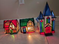 GRANDEUR NOEL Christmas Village Stained Glass Church House Lighted Set w/ Box picture