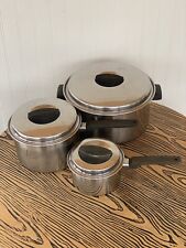 Vintage Flint Ware Ekco Stainless Steel Pan Set & Lids 1, 3 & 6.5 Quart picture