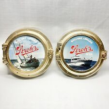 Pair 70s Stroh’s Beer Brewing Detroit Boat Porthole Welcome Aboard Bar Signs 14