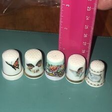 5 Vintage Porcelain Sewing Thimbles Lot # 3 Germany  ￼& Norman Rockwell ￼fun picture