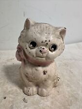 Antique Hubley Cast Iron Cat Kitten With Pink Bow Paperweight 2” 1920-1930 picture