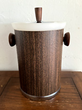 Vintage Kromex Ice Bucket Mid Century Modern Wood Grain Retro Design picture