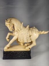 VINTAGE INTRICATELY CARVED RESIN ROMAN HORSE BOWING STATUE WITH  BASE 12