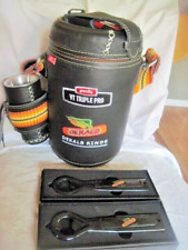 Dekalb thermos in leather and 2 bottle openers picture