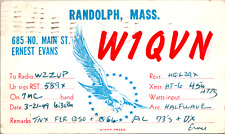 1949 QSL Card Radio W1QVN, Randolph Massachusetts, Evans, Amateur Ham Postcard picture
