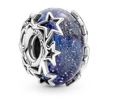 New Pandora Galaxy Blue & Star Murano Charm Bead w/pouch picture