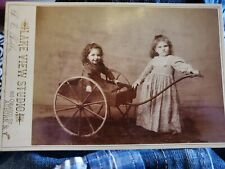 Antique Cabinet Card Girls With Wheelbarrow Sisters Dresses Ny picture