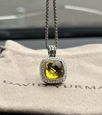 David Yurman Sterling Silver 11mm Albion Pendant Necklace Lemon Citrine Diamond picture