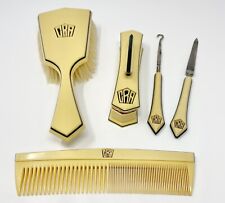 Vintage Tusculor Art Deco 5 Piece Vanity Set Comb Hair Brush Boot Lacer Buffer picture
