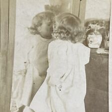 Antique 1880s Child Kisses Herself In The Mirror Stereoview Photo Card P4650 picture