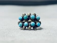 SUPER OLD VINTAGE NAVAJO 8 TURQUOISE STERLING SILVER RING picture