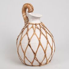 Vintage Coastal Rattan Wrapped Terra Cotta Pitcher 15” Top Of Handle Vase picture