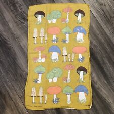 Vintage Old Bleach Mushrooms Tea Towel Colorful Linen 1970's Gold Background picture