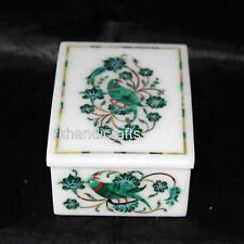 5 x 3.5 Inches White Marble Tie Box Malachite Stone Inlay Work from Vintage Art picture