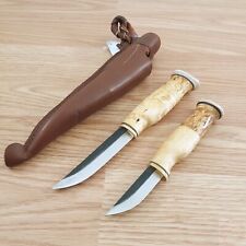 Wood Jewel Set Fixed Knife Carbon Steel Blade Curly Birch Handle w/Brown Sheath picture