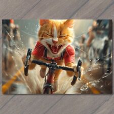 POSTCARD Cat Cycling Bicycle Race Tour Pet Old Vibe Unusual Cute Strange Fun picture