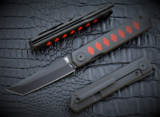 Eddleman Knives Red and Black Ap Tanto Front Flipper Frame lock Knife NICE New picture