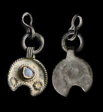 ANCIENT Hellenistic Magic Eye Protection Charm Silver Pendant Amulet Blue Bead picture