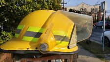 Lion apparel firefighter's Helmet with shield, MFR 1995 from label, yellow. picture