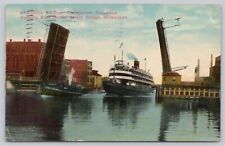 Postcard - Whaleback Steamer Christopher Columbu, Water St. Bridge Milwaukee WI picture