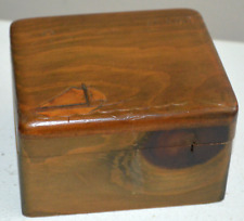 MAINE WOOD BOX HINGED Carved SAILBOAT SUN Small 4x4.5x3 Lined MAINE STATE PRISON picture